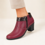Botine dama grena din piele naturala cu toc gros si fermoar MV4GRN